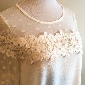 Polka dot blouse with sheer sleeves